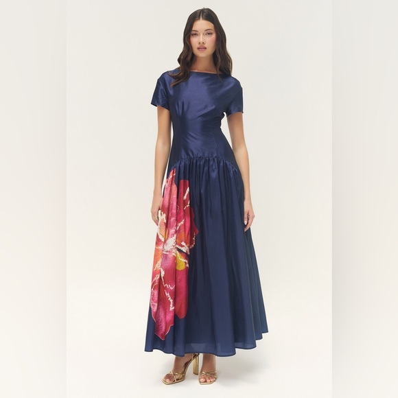NWT Hutch Atley Dress Gown in Navy Raspberry Shantung in Size Small - Picture 2 of 12